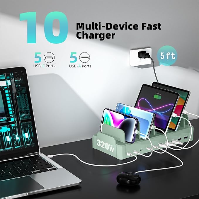 Charging Station for Multiple Devices, Zobirez 10-Port USB C Fast Charger - Image 3
