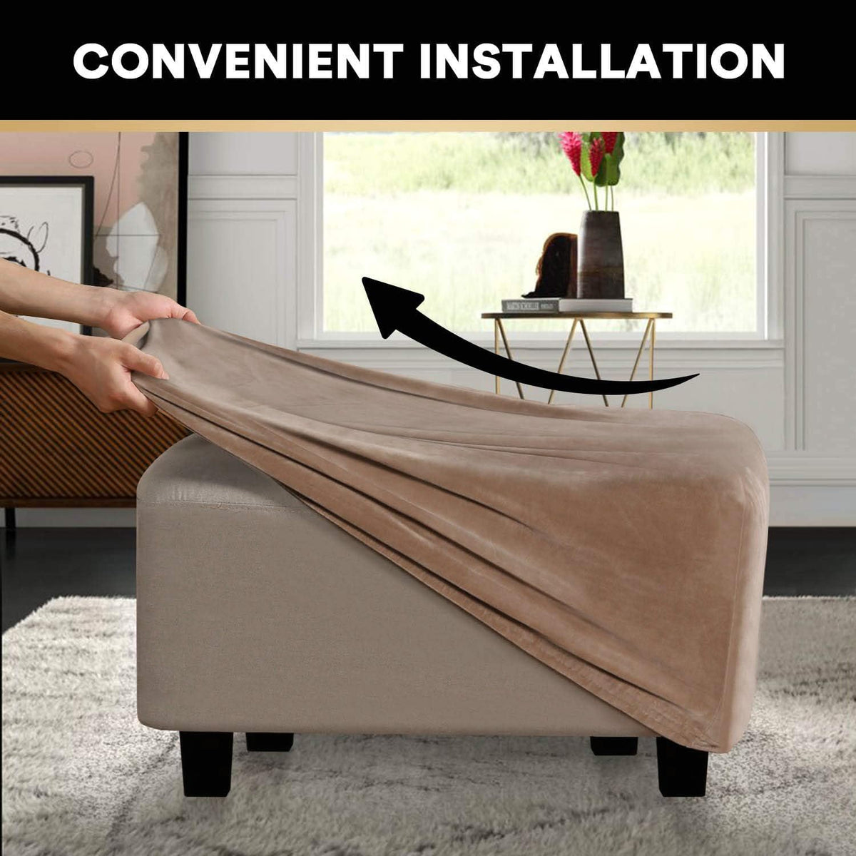 PrinceDeco Velvet Ottoman Cover Rectangle Folding Storage Cover,XL,Camel