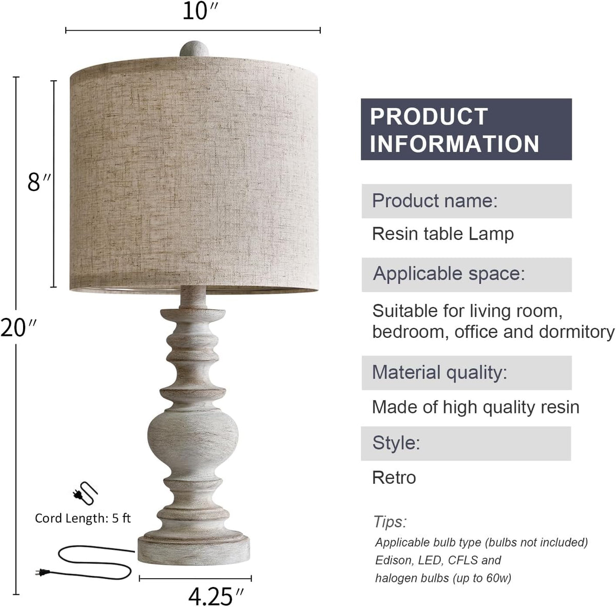 BOBOMOMO Tradition 20" Rustic Table Lamp Set of 2 for Living Room Bedroo...