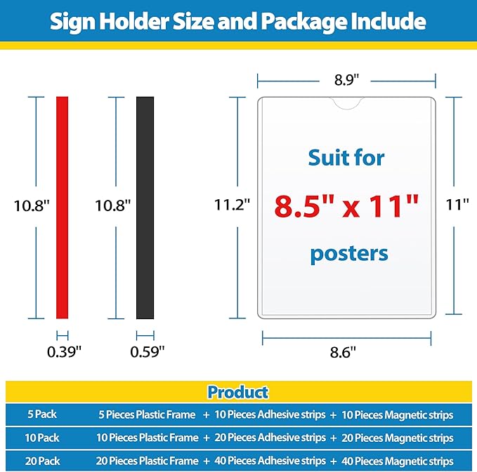 20 Pack Wall Sign Holder 8.5x11 Magnetic Plastic Sign Holder - Image 4