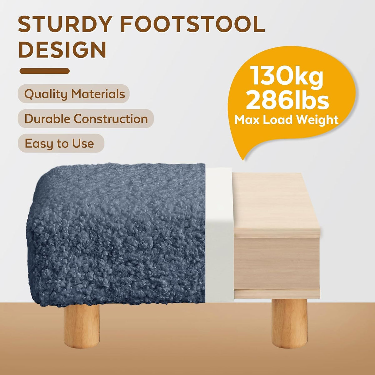 Small Foot Stool Ottoman, Sherpa Footstool Ottoman Foot Rest for Couch, Recta...