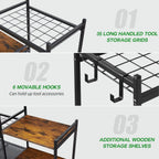 daoutime garage tool organizer with 2-tier wooden shelves, close-up detail