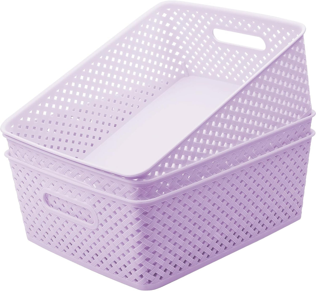 MaxGear 3 Pack Plastic Storage Baskets, Large, Purple