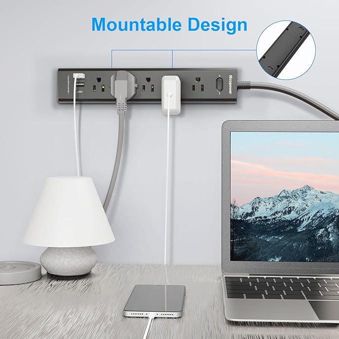 10FT Long Surge Protector Power Strip-with 5 Widely Outlets and 3 USB Ports - Image 7