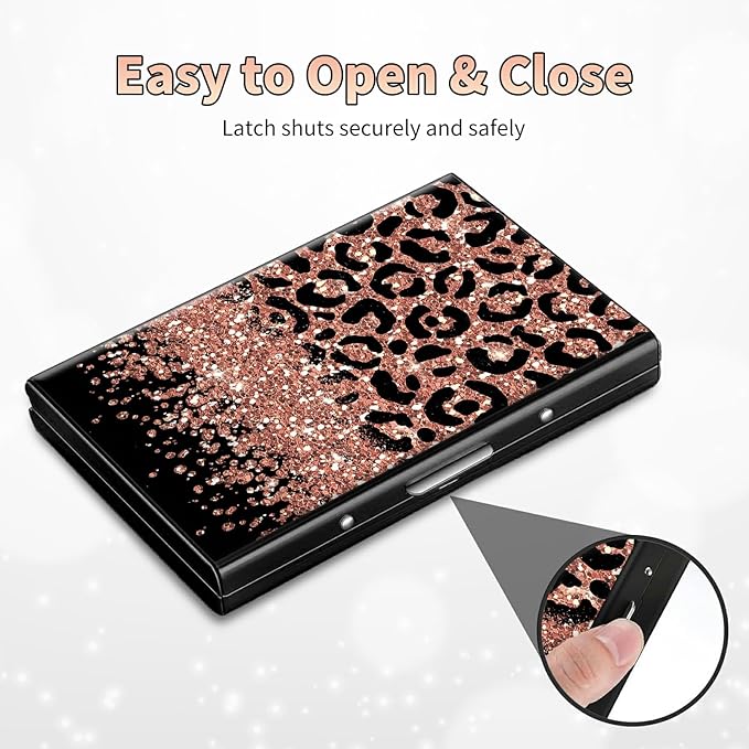 BWEGRHE Slim Credit Card Holder, Leopard Glitter RFID Blocking Metal Wallet - Image 6