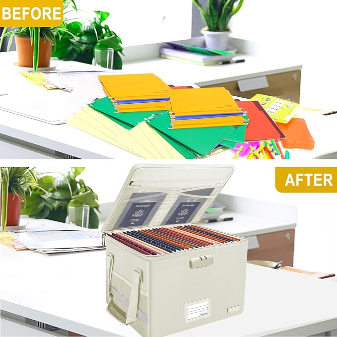 ENGPOW File Box with Lock, Fireproof Document Box with Zipper Lid, Collapsible - Image 8