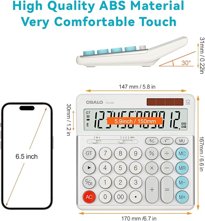 OSALO Desktop Calculator Extra Large Display 12-Digit Big Buttons Accounting - Image 3