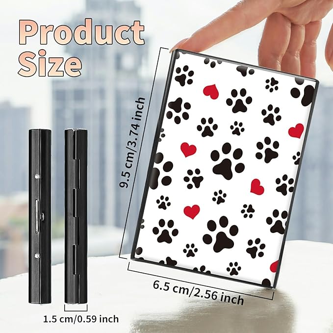 BWEGRHE Slim Credit Card Holder, Cute Dog Paw Prints RFID Blocking Metal Wallet - Image 2