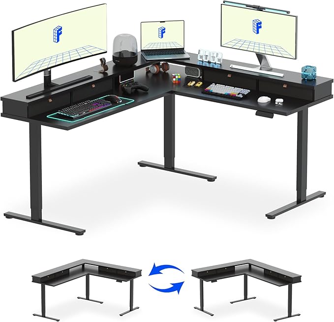 FLEXISPOT 71" Large L Shaped Standing Desk Electric Corner Table by FlexiSpot