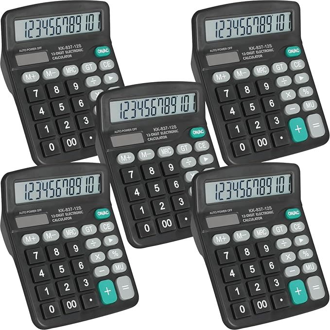 5 Pack Calculator Bulk, 12 Digits Calculators Desktop by YesBes