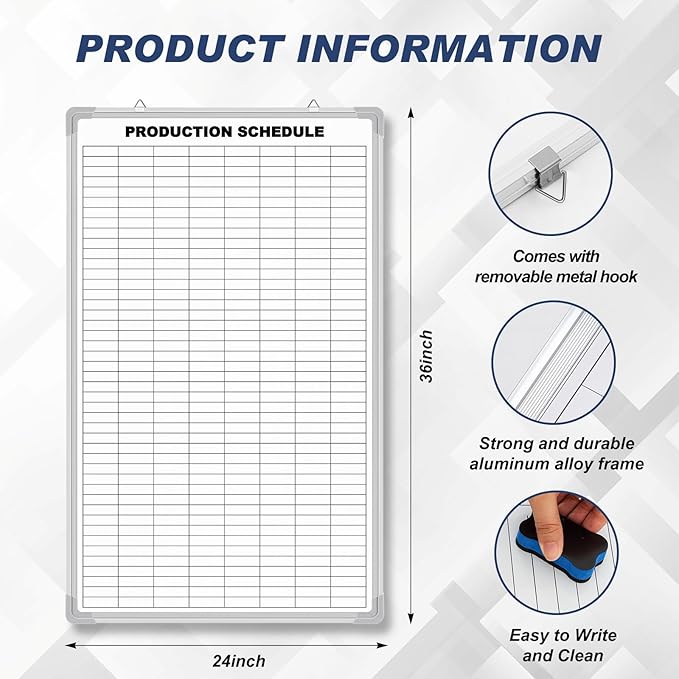 Lined Whiteboard Blank Grid Aluminum Frame Dry Erase Board Reusable Wall - Image 3