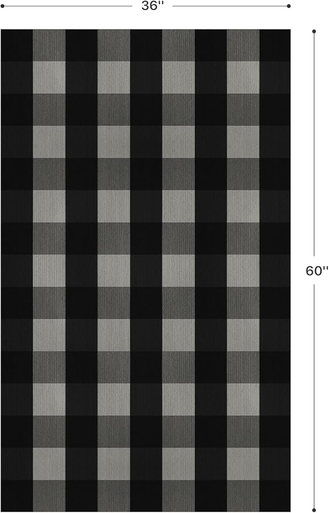 GENIMO Checkered Rug 3x5 Ft Black and White Outdoor Rug Buffalo Plaid Rugs Mat - Image 2