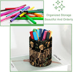Leather Pen Holder for Desk, Skeleton Flower Pencil Cup Desktop Organizer - Image 3