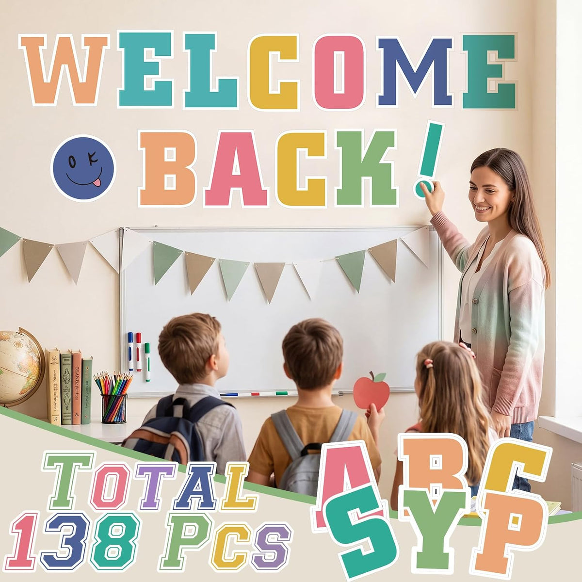 136 Pcs 12 in Extra Large Bulletin Board Letter Pastel Classroom Wall Decor
