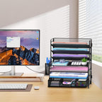 7-tier desk organizer with drawer and pen holder, package contents