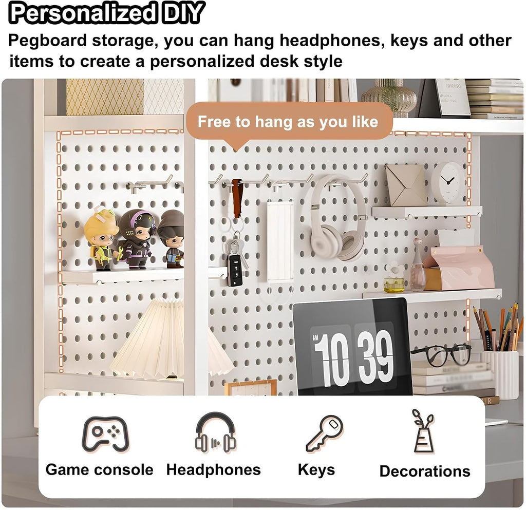 College Dorm Desk Hutch, Metal Desk Hutch Dorm Desktop Bookcase, Dorm Room Desk Hutch, Metal Desk Shelf Bookcase with Grid Panel for Dorm Office HomeBlack-Small