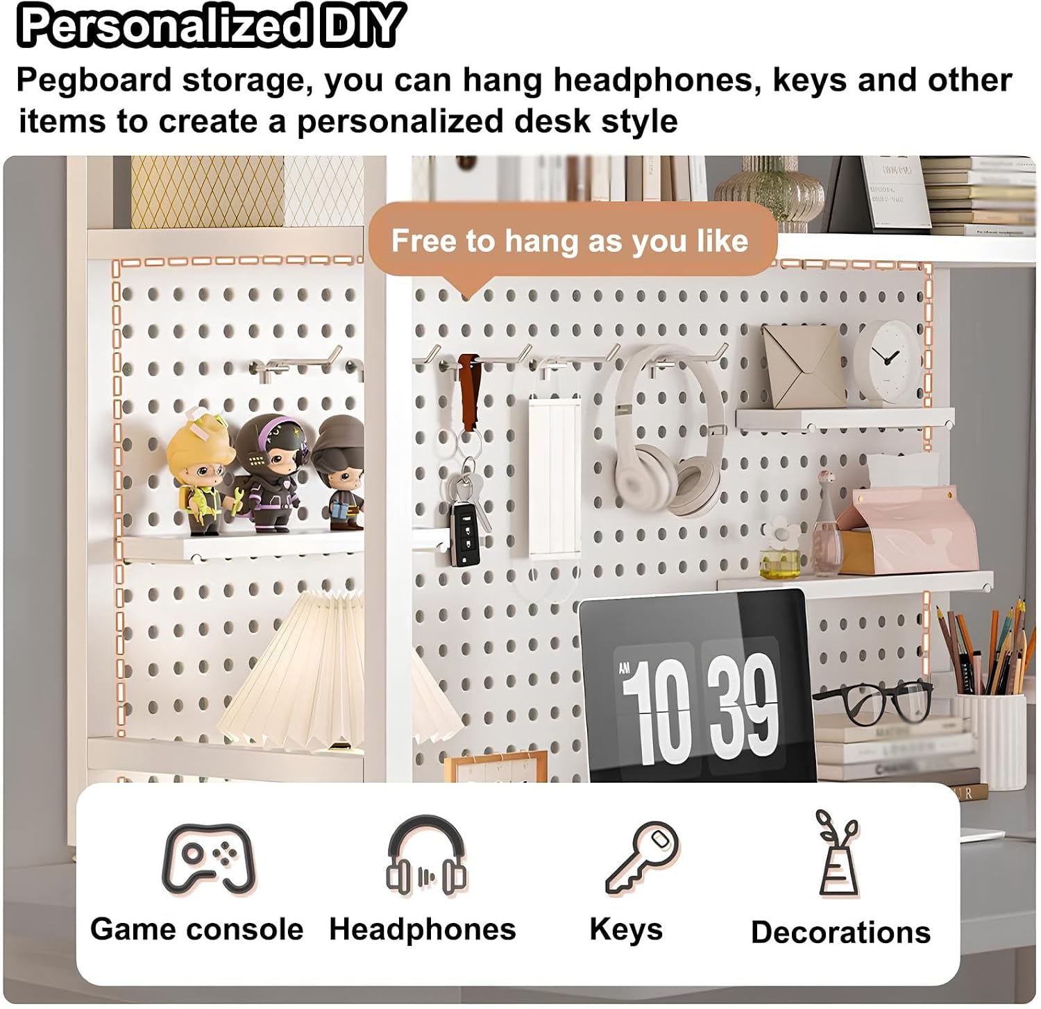 College Dorm Desk Hutch, Metal Desk Hutch Dorm Desktop Bookcase, Dorm Room Desk Hutch, Metal Desk Shelf Bookcase with Grid Panel for Dorm Office HomeBlack-Small