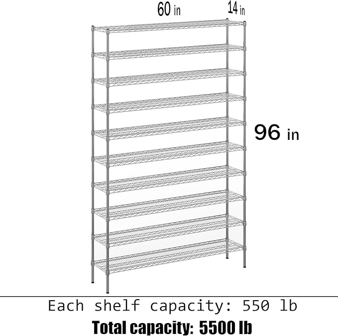 Regal Altair 14" Deep x 60" Wide x 96" Height Wire Shelving Kit | 10-Tier | NSF - Image 3