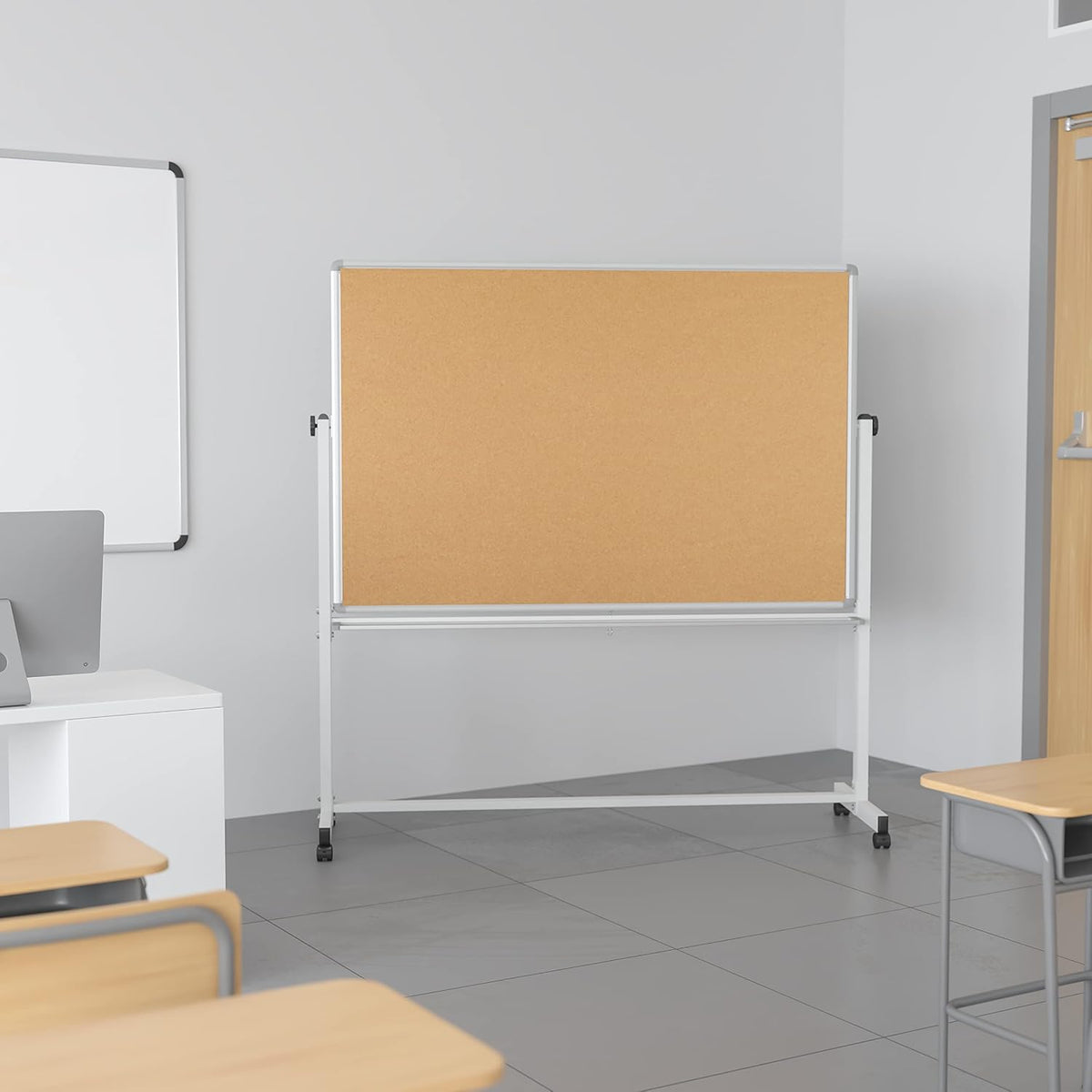 EMMA + OLIVER Reversible 64.25x64.75 Mobile Cork and Whiteboard