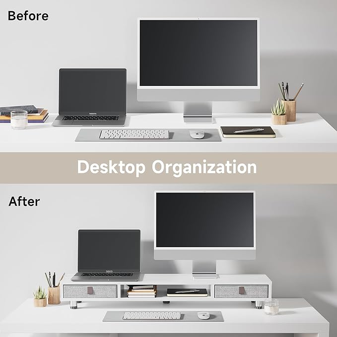 Fenge Dual Monitor Stand with 2 Drawers, 42.5 Inches Large Computer Riser - Image 5