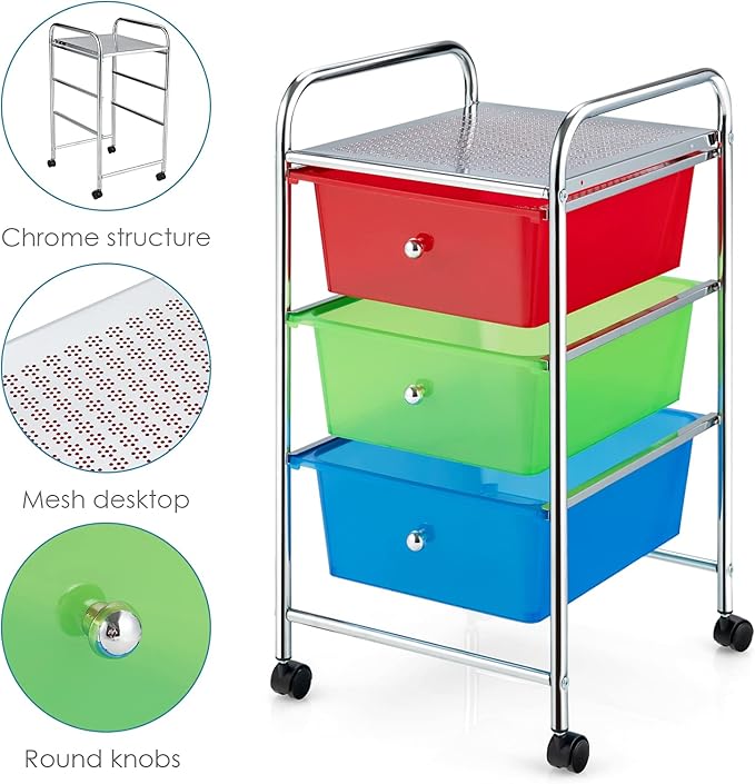 Giantex Rolling Cart with Drawers, Craft Organizer with Wheels, 3 Drawer - Image 5
