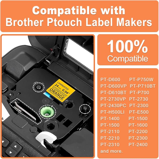 24mm Label Tape Orange Replace for Brother P Touch TZe TZ Tape 24mm 0.94'' - Image 2