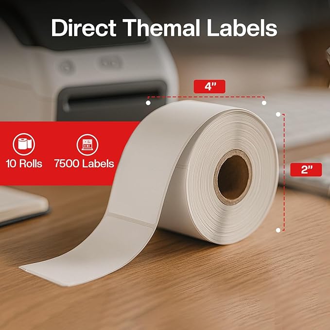 4" x 2" Direct Thermal Labels Roll, 10 Rolls, Compatible - Image 4
