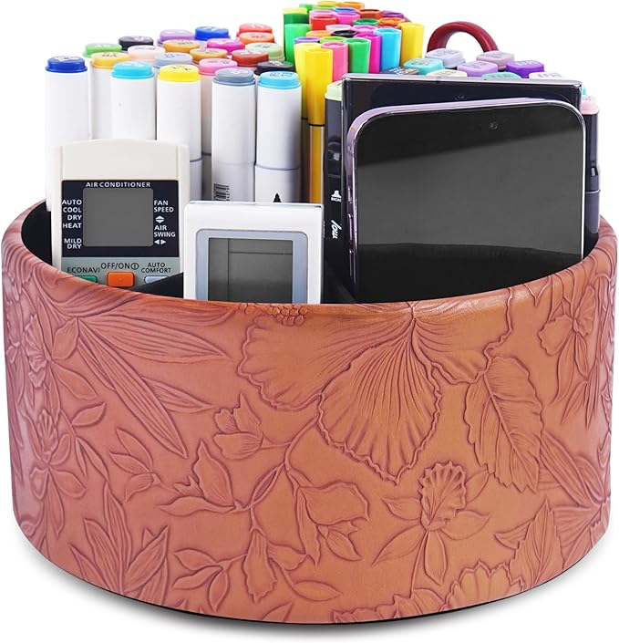 Hennaja Remote Control Holder, 360°Spinning PU Leather Desk TV Remote Caddy by Hennaja