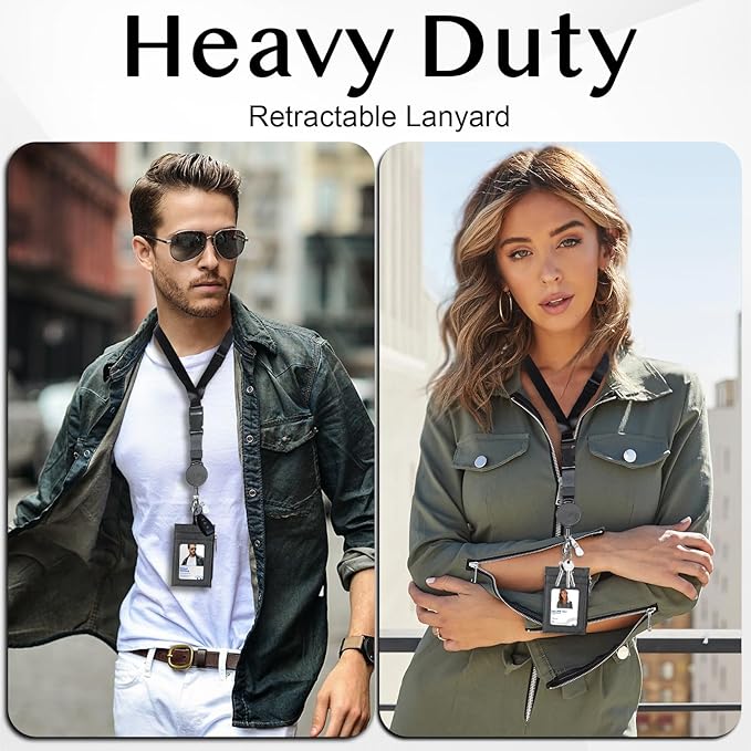 DELSWIN Badge Holder with Retractable Lanyard, PU Leather ID Badge Card Holder - Image 2