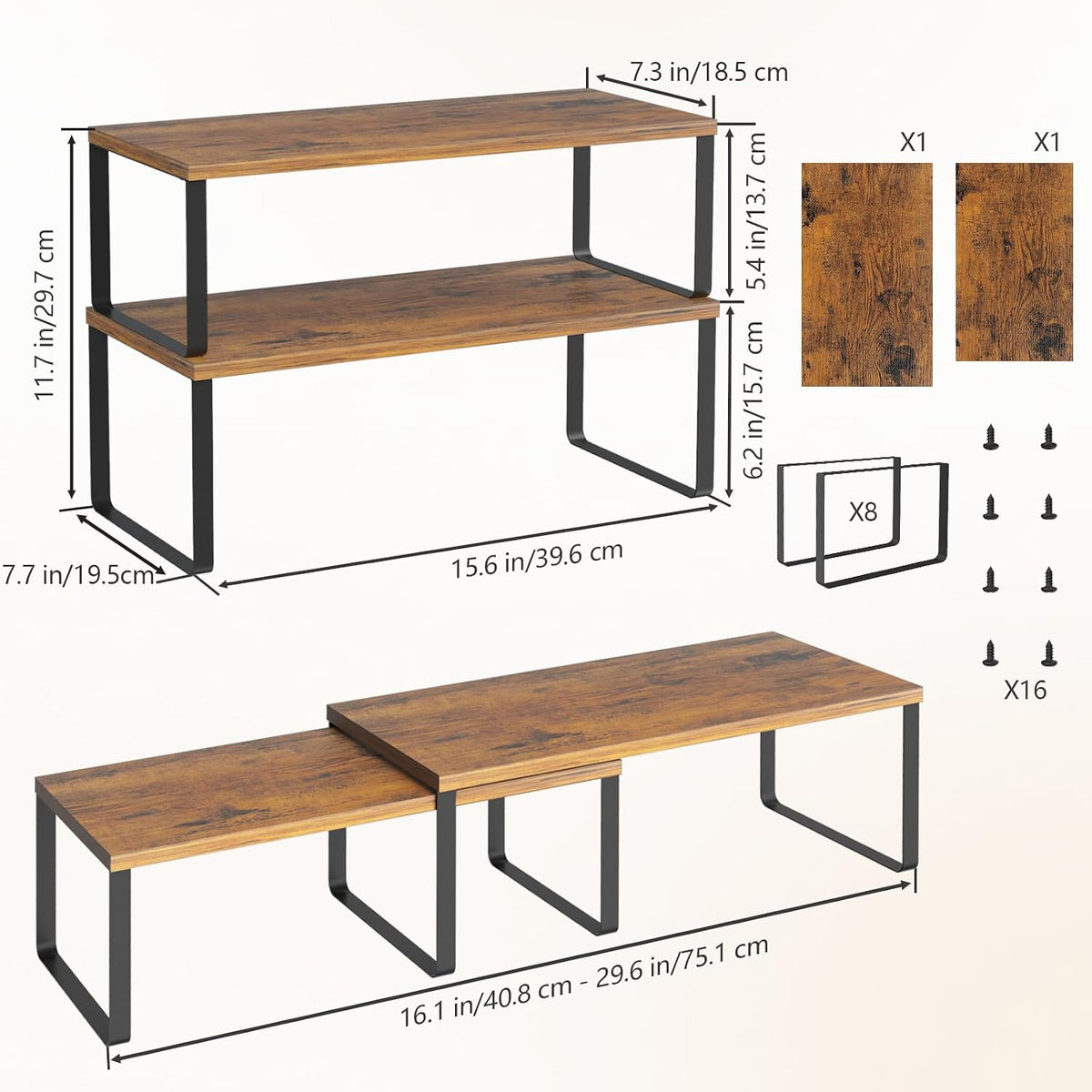 NEX Cabinet Organizer Shelf, Set of 2 Kitchen Counter Shelves, Spice Rack, St...