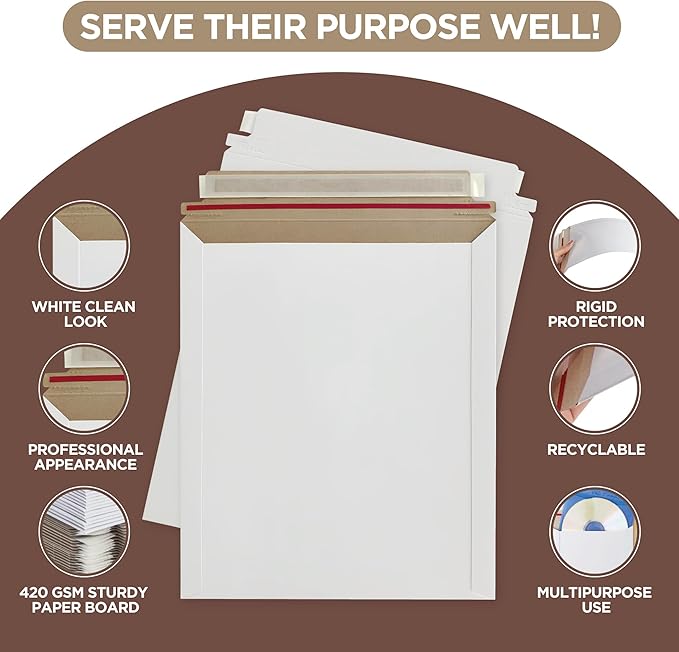 340 Pack 9x12 Inches Rigid Mailers – Self Adhesive White Cardboard Mailers – - Image 3