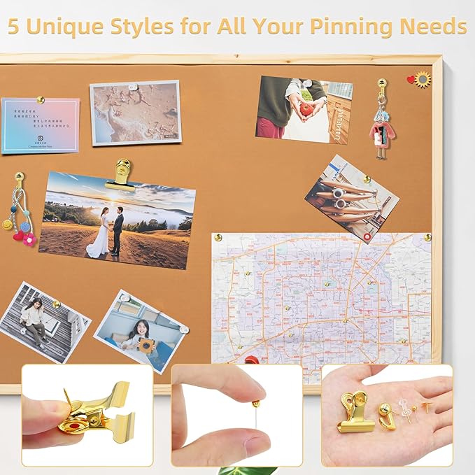 Gold Push Pins Set, 5 Styles Office Pushpins Set in Storage Box - Image 5