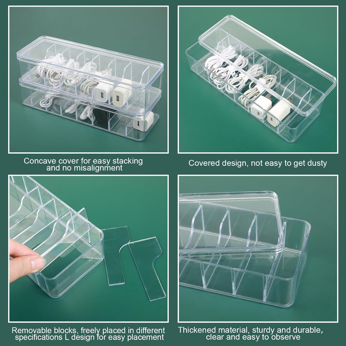 ProSuites Cable Organizer Box with Lid, 5 Pcs Clear Cord Storage Organizer wi...