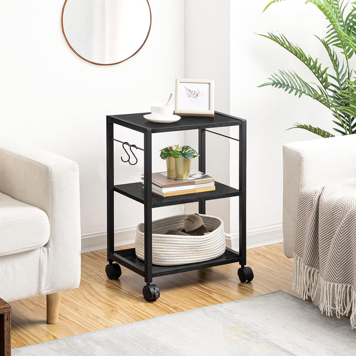 MAHANCRIS Printer Stand, 3-Tier Under Desk Rolling Cart with Storage Shelf, H...