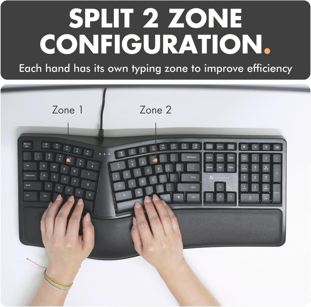 X9 Wired Ergonomic Keyboard with Cushioned Wrist Rest - Type Comfortably Long...