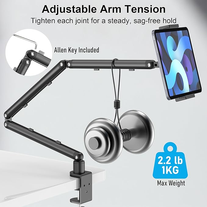 iPad Holder for Desk, Adjustable Tablet Arm iPad Desk Mount - Image 4