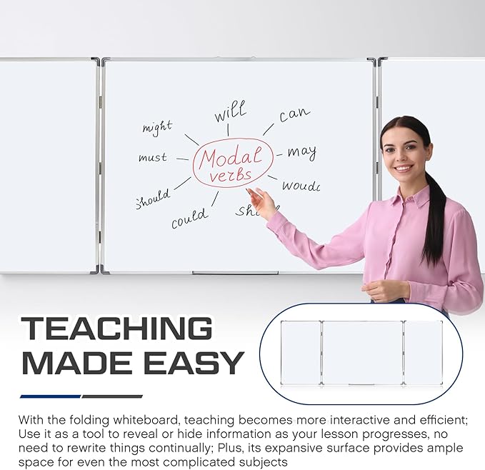96” x 40 ” Foldable Whiteboard Dry Erase Board Large Tri Folding Whiteboard - Image 5