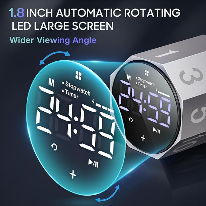 Digital Pomodoro Timer, Frosted Metal Productivity Cube Timer, 1.8 in LED - Image 3