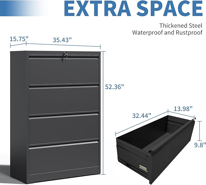 FLIXELIO File Cabinets 4 Drawer, Metal Office Storage Filing Cabinet - Image 3