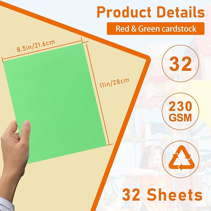 Guakicae 32 Sheets Christmas Red Green Cardstock 8.5 x 11 Crafts Paper - Image 2