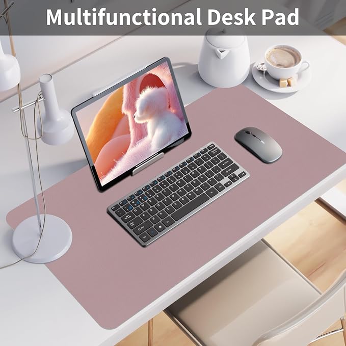 Bloss Pink Desk Mat, Large Mouse Pad, Non-Slip Desk Protector Mat, Leather Desk - Image 2
