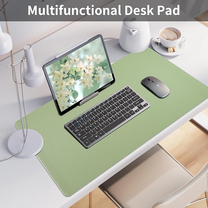 Light Green Desk Mat with Stitched Edges, Large Mouse Pad, Non-Slip Desk - Image 6