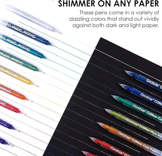 Grabie Jumbo Glitter Gel Ink Pen Set Of 18, Metallic Vibrant Sparkle Gel Pens - Image 6