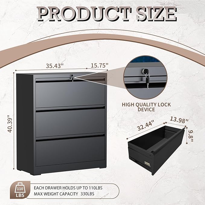 mysteeldepot 3 Drawer Lateral File Cabinet - Image 3