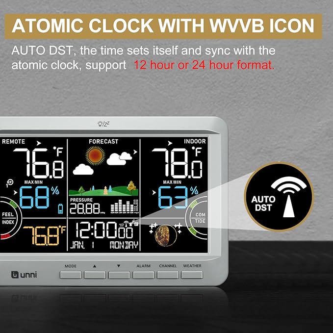 Weather Station Indoor Outdoor Thermometer Wireless, Home Atomic Clock - Image 5