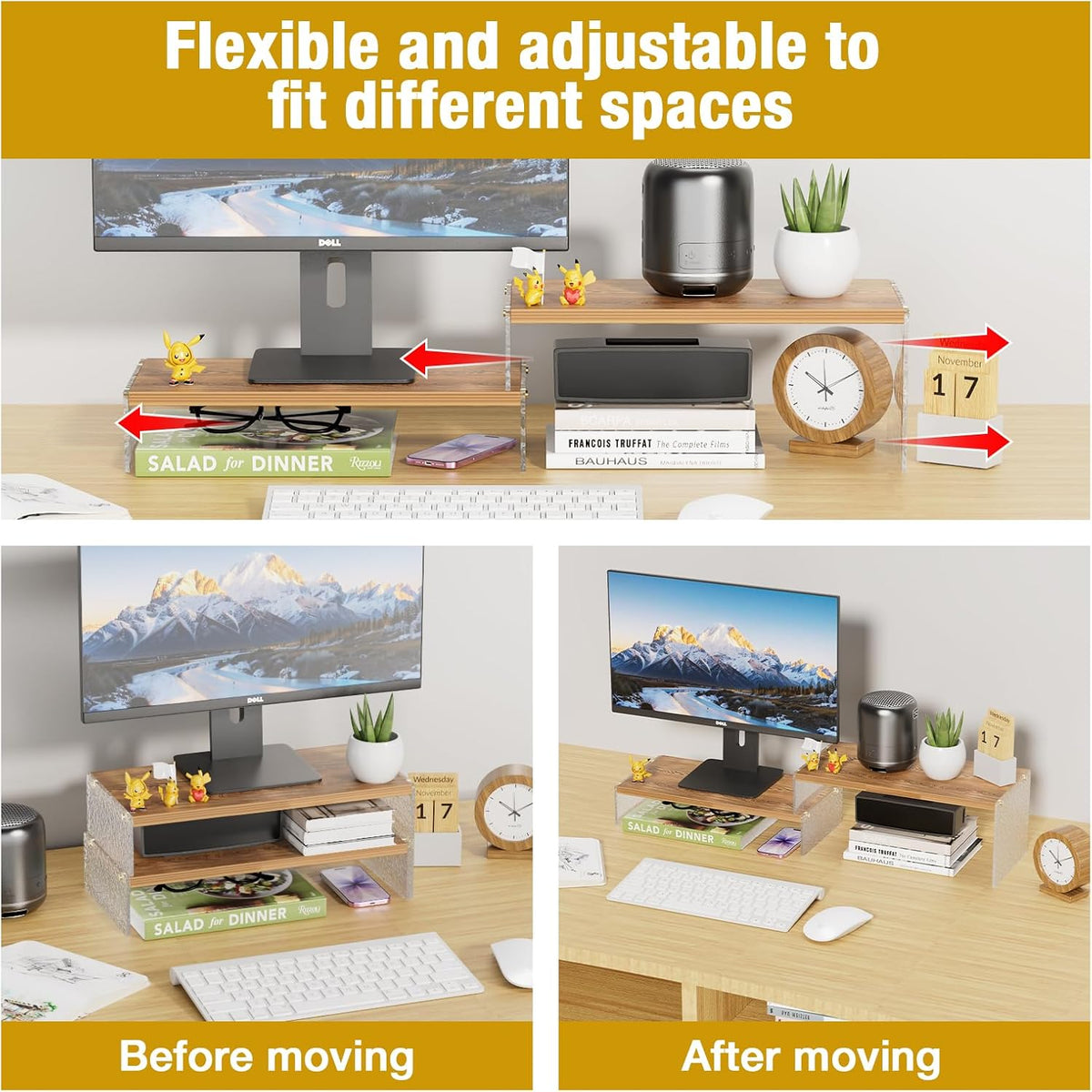 YGYQZ Adjustable Monitor Stand Riser, 7.67"×15.74" Dual Monitor Des...