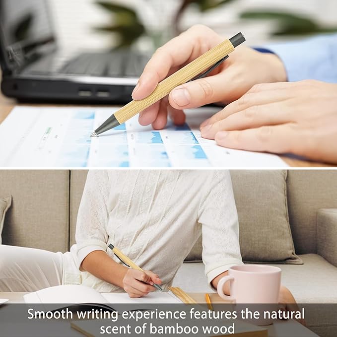 lyforx 200 Pack Bamboo Pens Bulk Wooden Bamboo Pens Engraving Wooden Ballpoint - Image 5