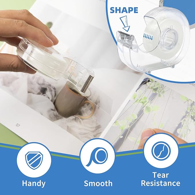 JEFURE Transparent Tape with Dispenser, 0.7 in x 1000 in Clear Tapes and - Image 3