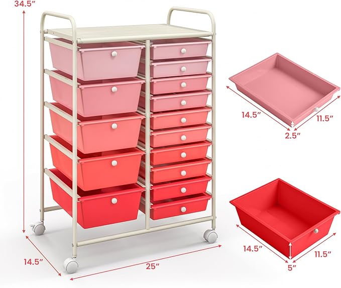 GLACER 15 Drawers Rolling Cart, Storage Cart - Image 3