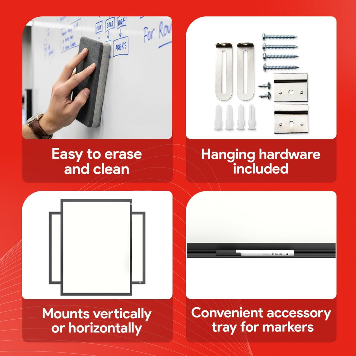 Staples TRU RED Melamine Whiteboard | Dry Erase Board for Wall, White Board w...